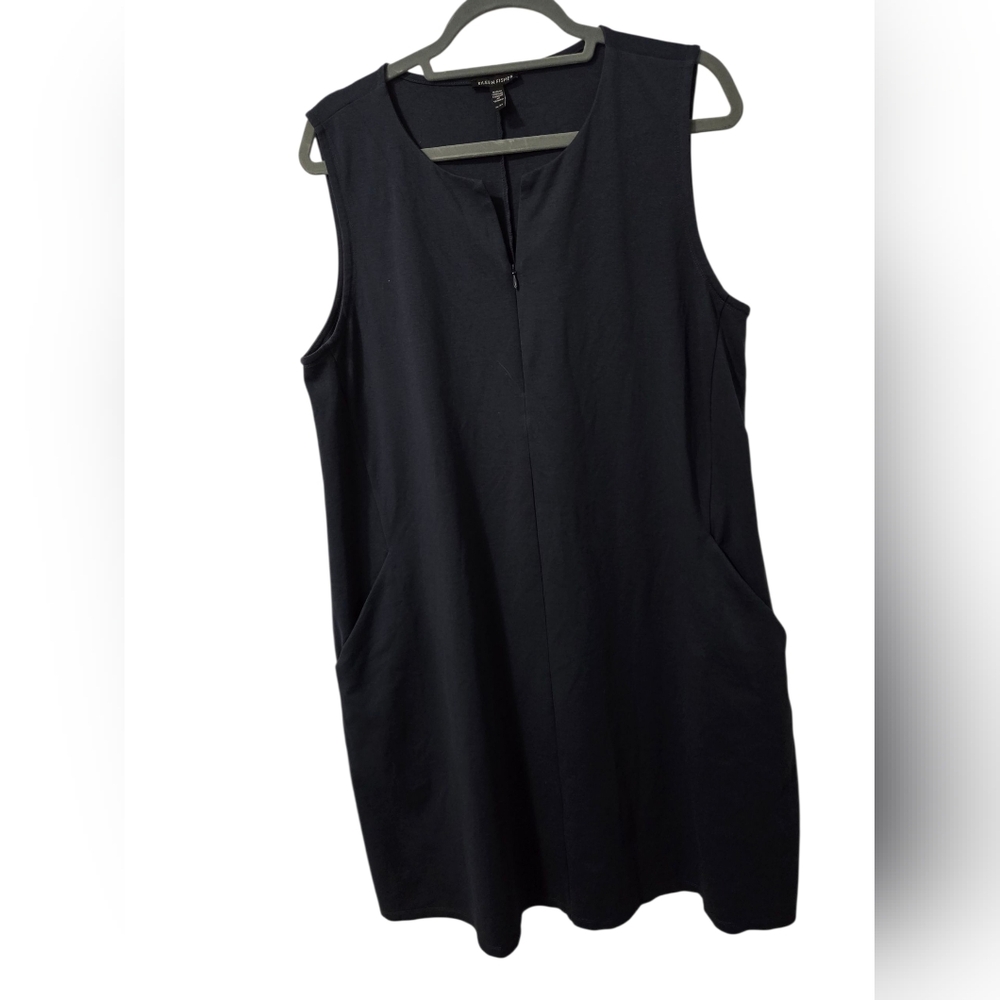 EILEEN FISHER Dark Navy PONTE POCKETS ORGANIC COTTON BLEND ZIP UP DRESS SIZE XL
